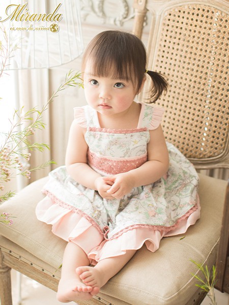 米兰达童装2022春夏季绿色印花吊带裙