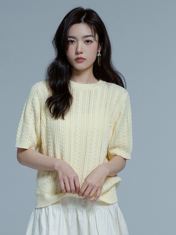 IAZ女装2022春夏季黄色纯色T恤