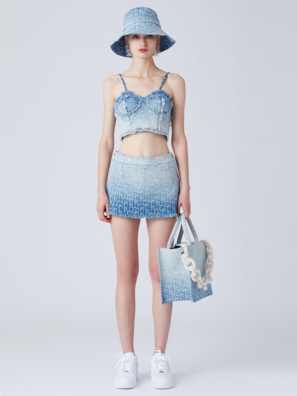 LAURENCE&CHICO2022春夏季蓝色纯色短裙
