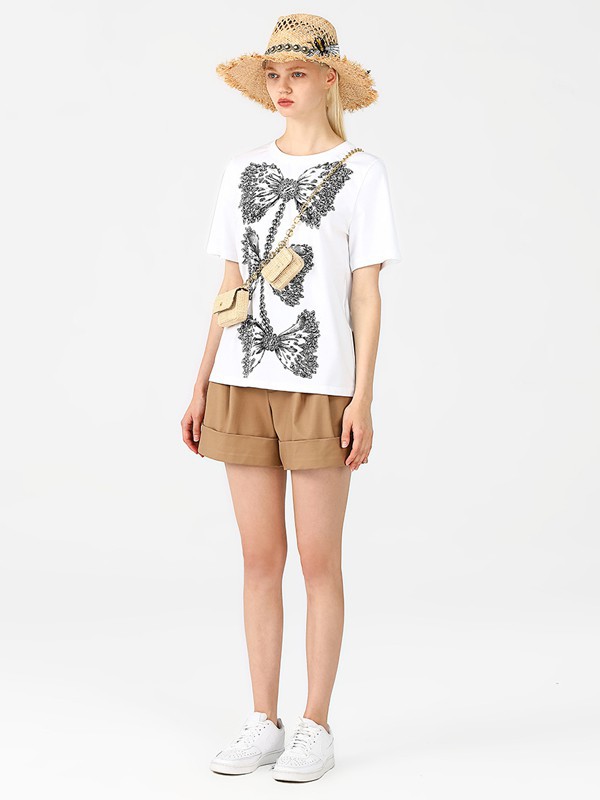 LAURENCE&CHICO2022春夏季白色印花T恤