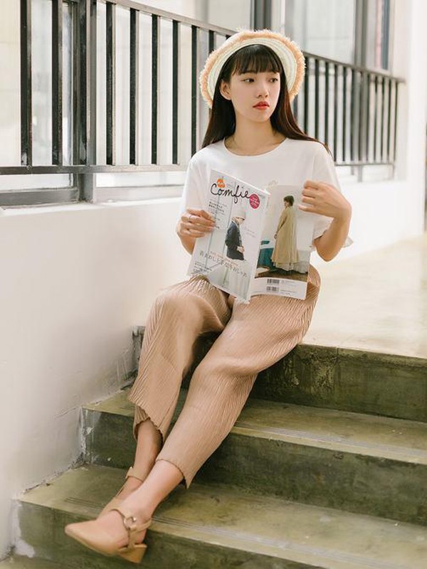 沐沢女装2022春夏季白色印花T恤