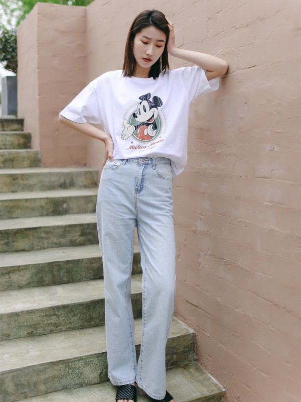 雅趋女装2022春夏季白色印花T恤