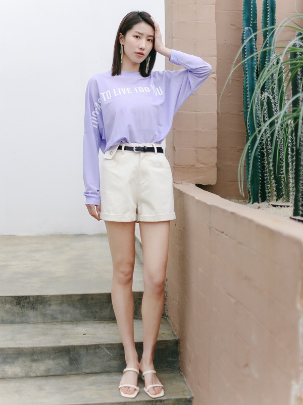 雅趋女装2022春夏季紫色纯色T恤