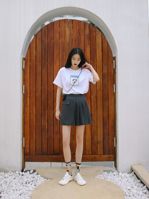 雅趋女装2022春夏季白色印花T恤