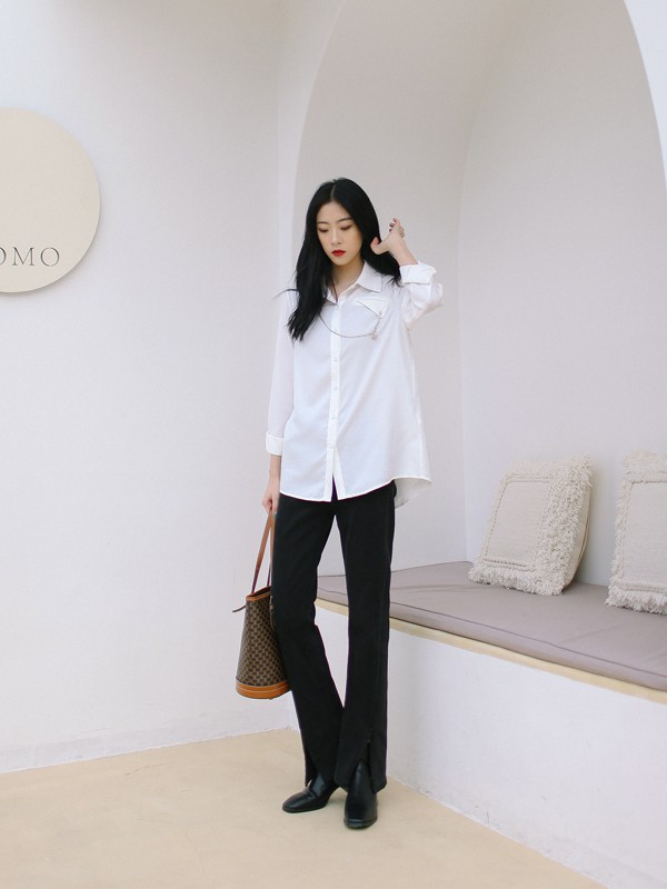 雅趋女装2022春夏季白色纯色衬衫