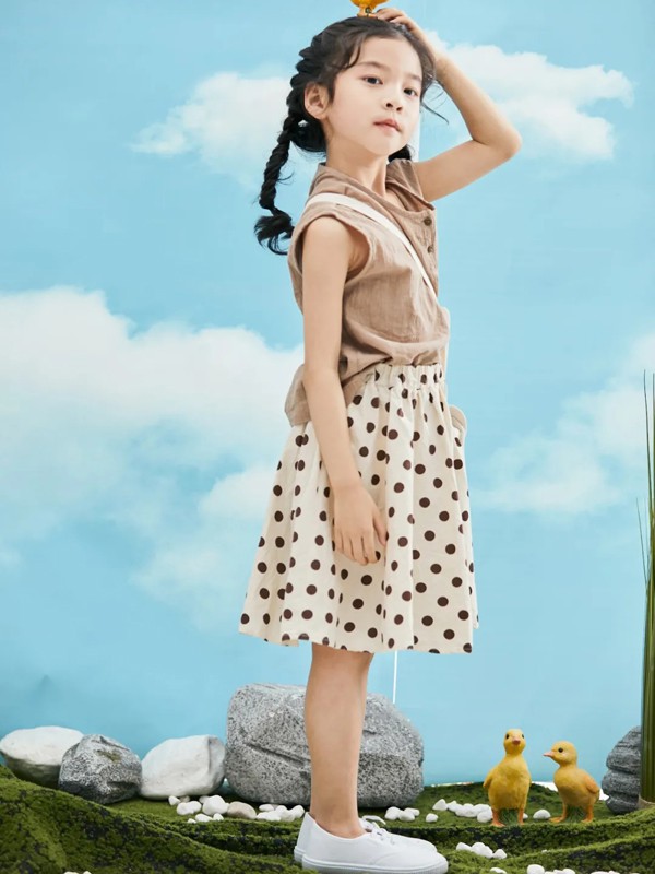 DC童装2022春夏季白色波点半身裙