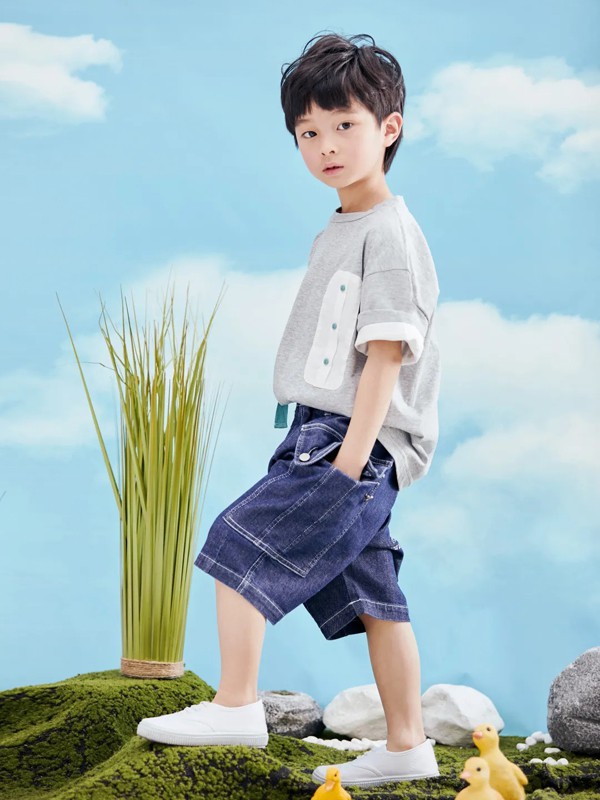 DC童装2022春夏季藏蓝色纯色短裤