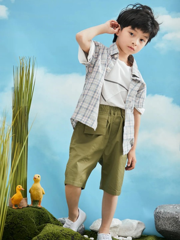 DC童装2022春夏季灰色格子衬衫