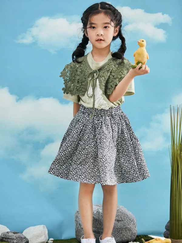 DC童装2022春夏季灰色波点半身裙