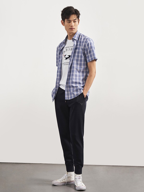 金鲨男装2022春夏季蓝色条纹衬衫