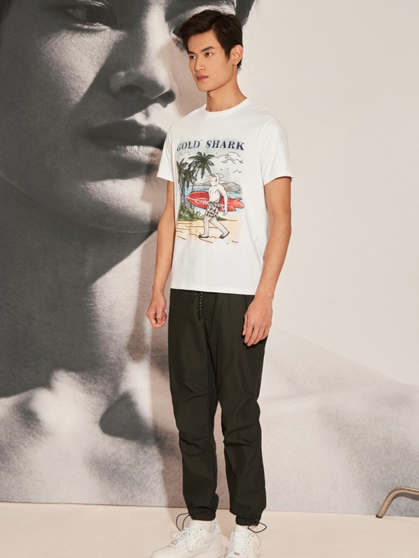 金鲨男装2022春夏季白色印花T恤