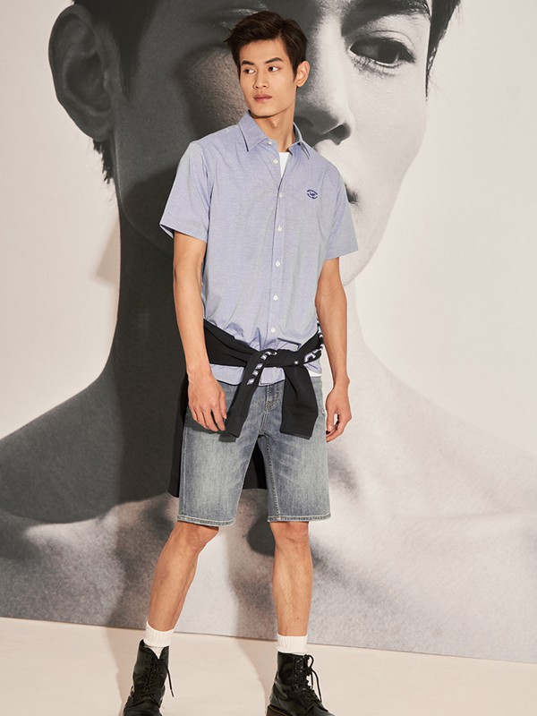 金鲨男装2022春夏季灰色印花衬衫