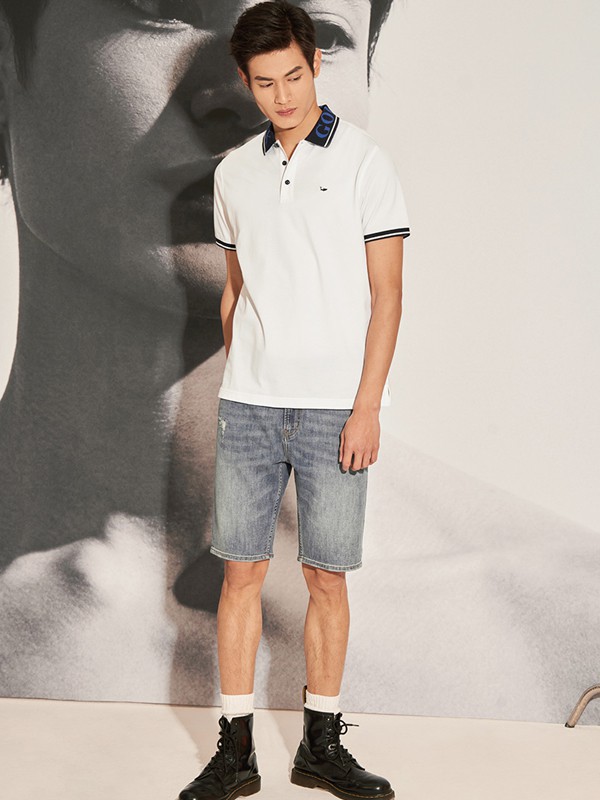 金鲨男装2022春夏季白色纯色polo衫