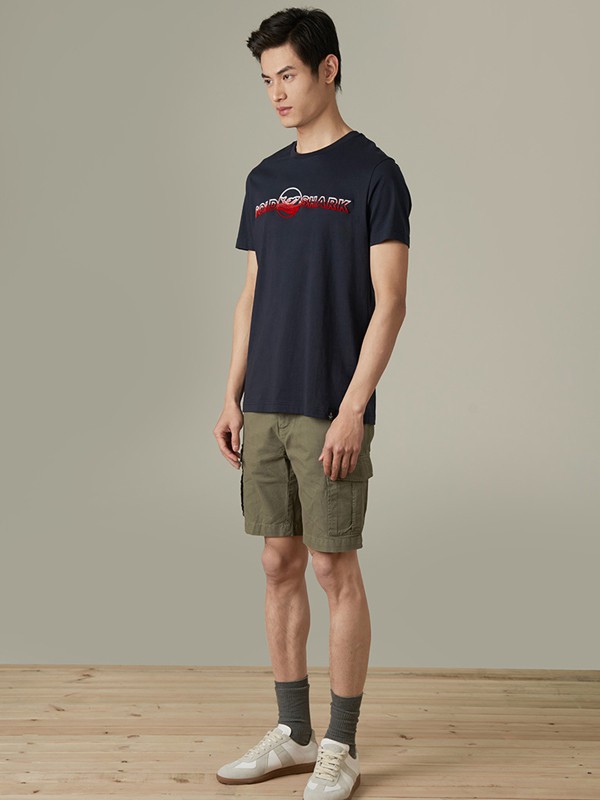 金鲨男装2022春夏季黑色印花T恤