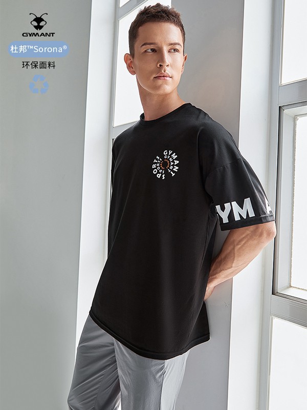 肌肉蚂蚁运动装2022春夏季黑色印花T恤