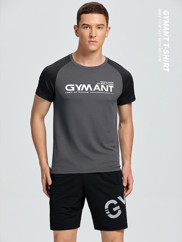 肌肉蚂蚁运动装2022春夏季拼色字母T恤