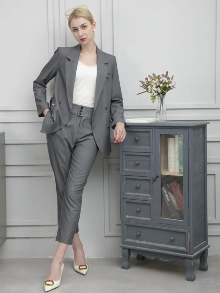 芭黎朵2022春夏季灰色纯色长裤