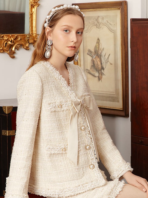 摩萨克女装2021秋冬季白色纯色唐装