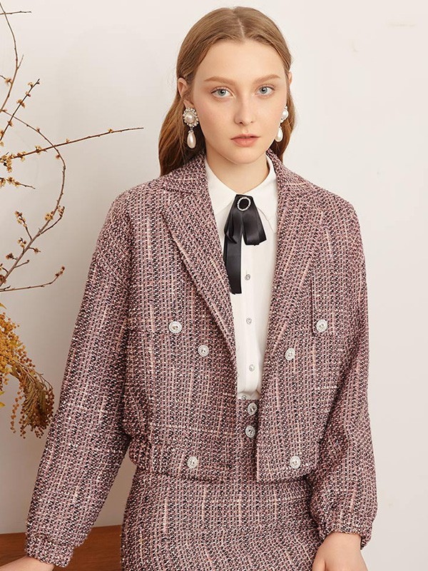 摩萨克女装2021秋冬季紫色格子套装