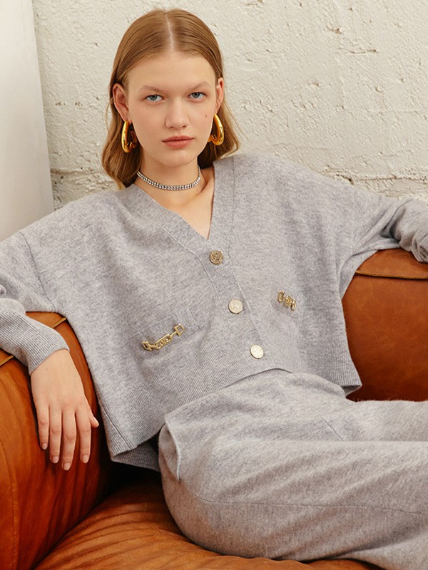 摩萨克女装2021秋冬季灰色宽松针织衫