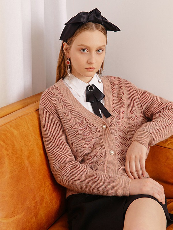 摩萨克女装2022秋冬季粉色纯色针织衫