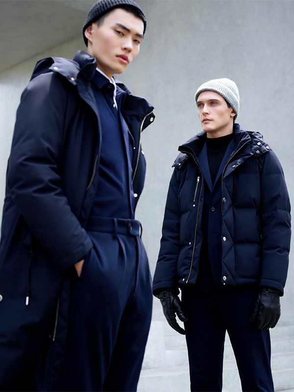 安正男装2021秋冬季藏蓝色纯色羽绒服