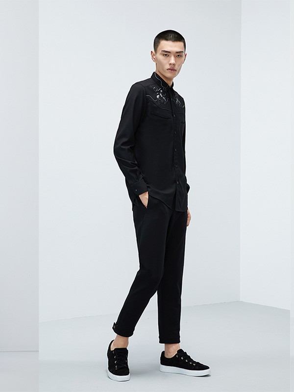 安正男装2021秋冬季黑色纯色长裤