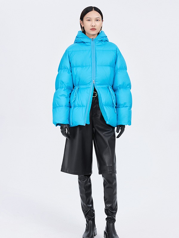 尹默IMMOBILE2021秋冬季蓝色高领羽绒服