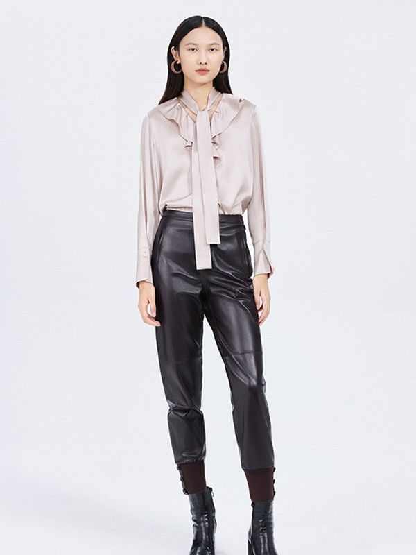 尹默IMMOBILE2021秋冬季黑色纯色皮裤