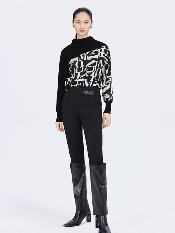 尹默IMMOBILE2021秋冬季黑色印花针织衫