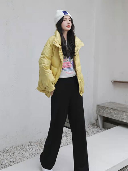 波莫娜女装2021秋冬季黑色纯色阔腿裤