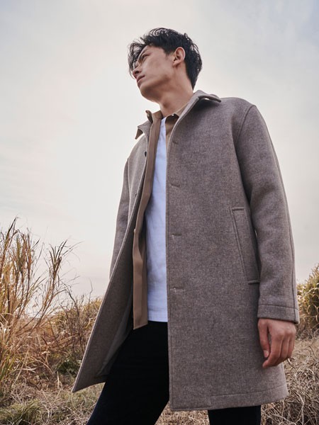 之農男装2021秋冬季灰色纯色外套