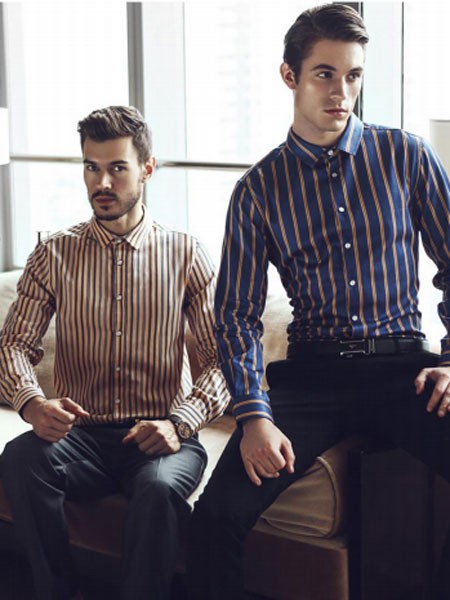 普雷丹顿2021秋冬季藏蓝色条纹衬衫