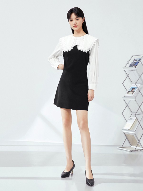 Pure:Moment:2020春季黑色收腰连衣裙