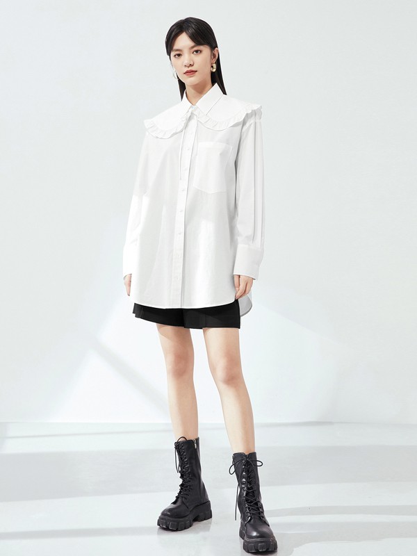 Pure:Moment:2021春季白色木耳边衬衫