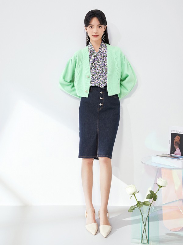 Pure:Moment:2021春季绿色纯色针织衫