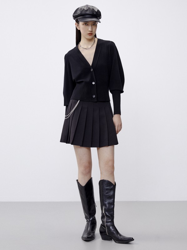 艾诺丝雅诗2021春季黑色泡泡袖针织衫