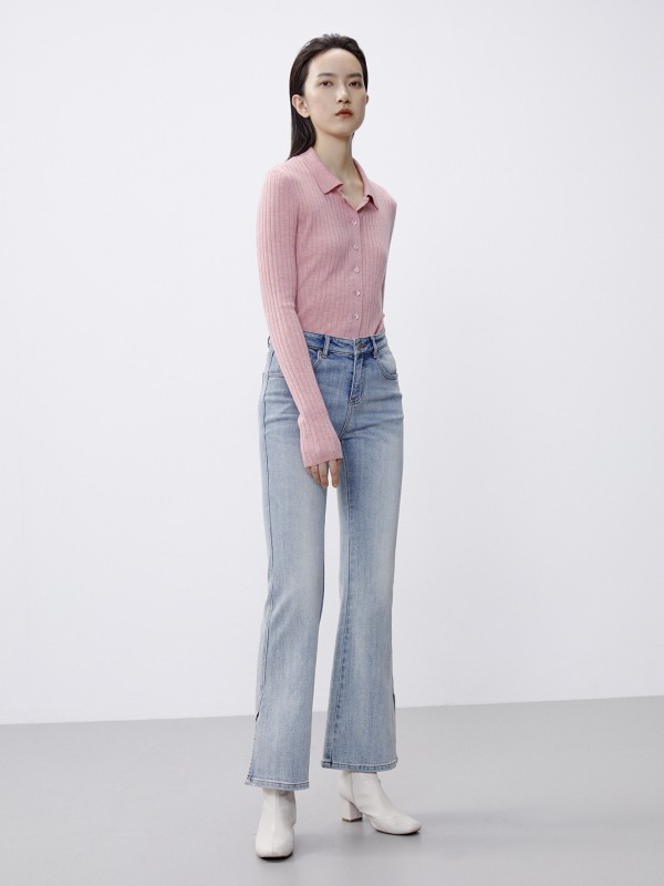 艾诺丝雅诗2021春季粉色纯色针织衫