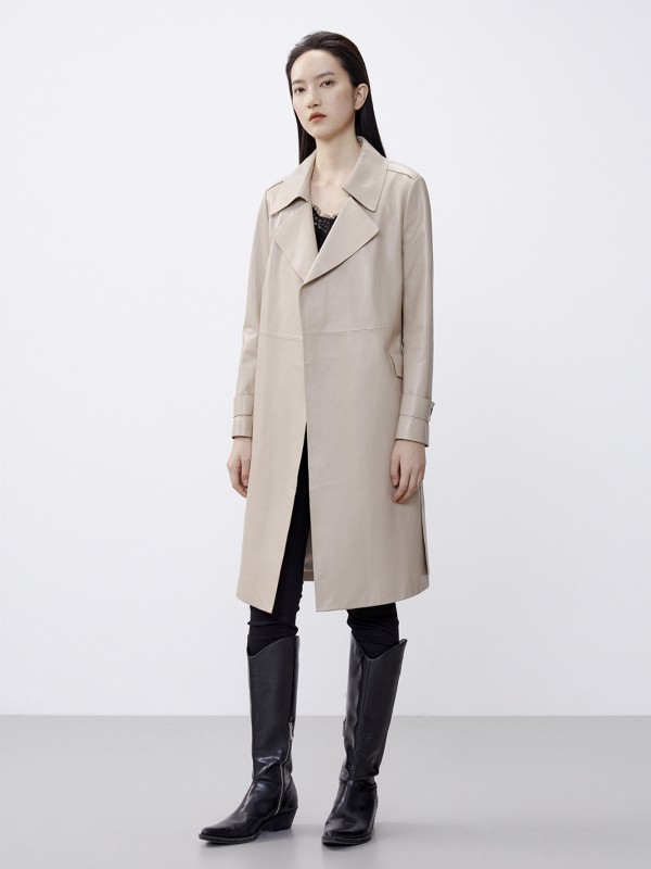 艾诺丝雅诗2021春季卡其色长款风衣