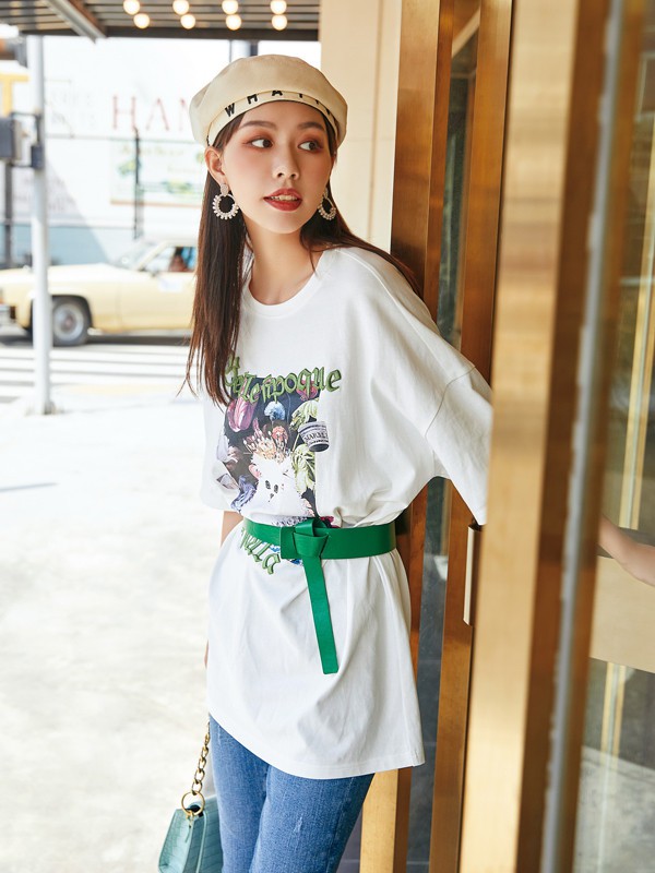 布卡慕尚2021春夏季白色印花T恤