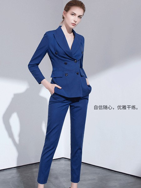 莎融2021春季藏蓝色纯色套装