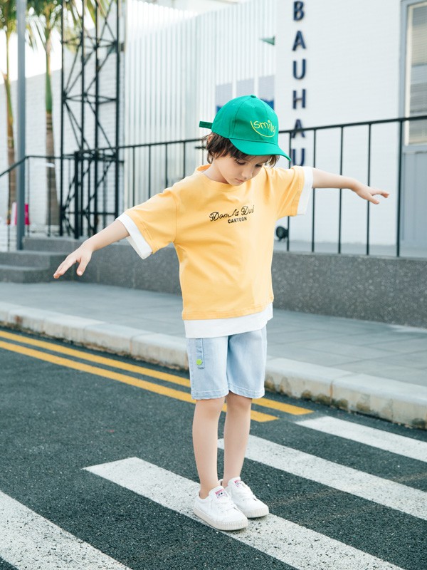 迪士汤姆童装2021春夏季黄色印花T恤