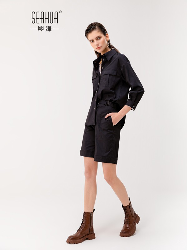 熙嬅2021春夏季黑色纯色套装