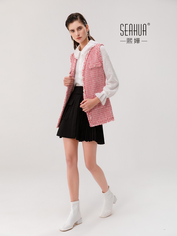 熙嬅2021春夏季粉色格子马夹