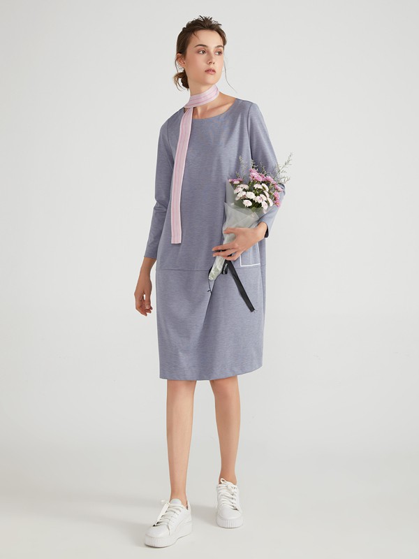 墨曲2021春夏季灰色宽松连衣裙