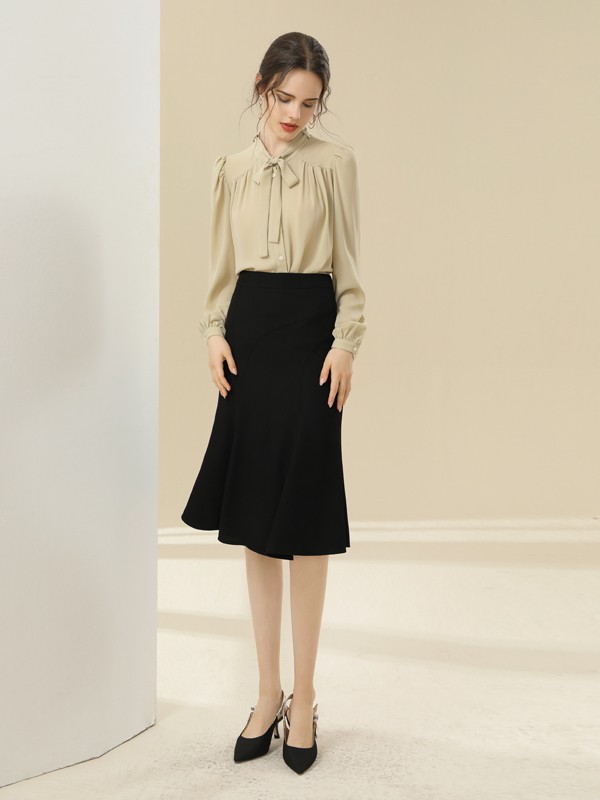 爱依莲2021春夏季黄色纯色衬衫