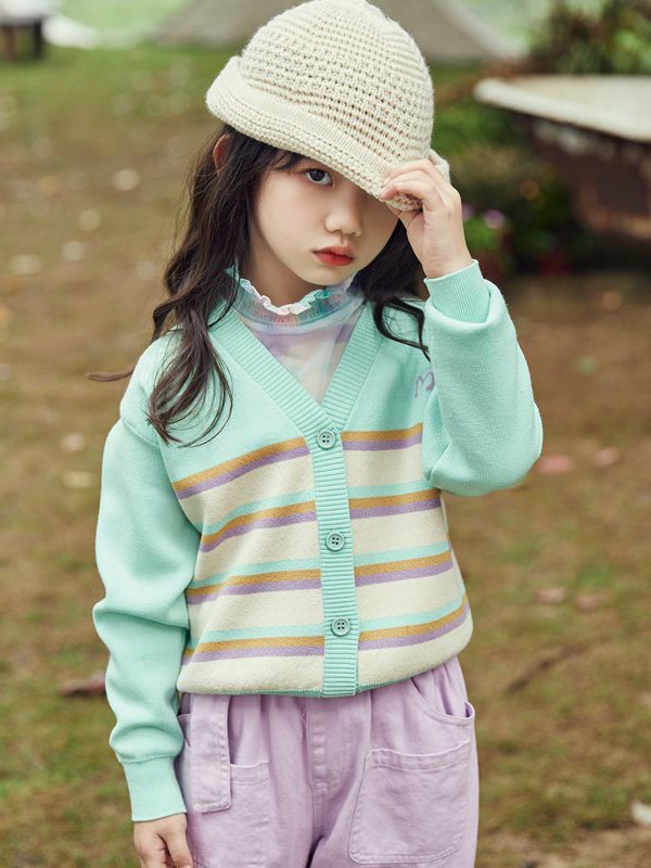 M2021春夏季绿色条纹针织衫