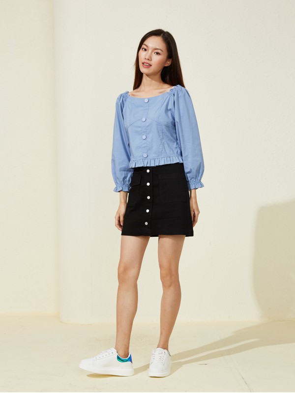 曈行2021春夏季蓝色纯色上衣