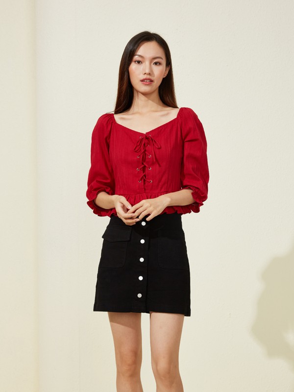 曈行2021春夏季红色纯色上衣
