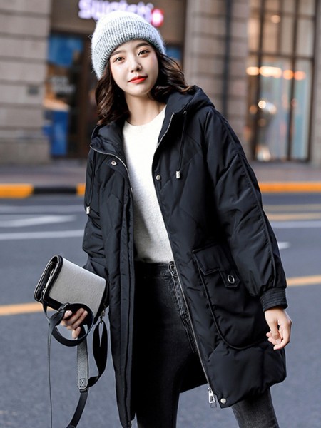 纳兰羽女装2020秋冬季黑色纯色羽绒服